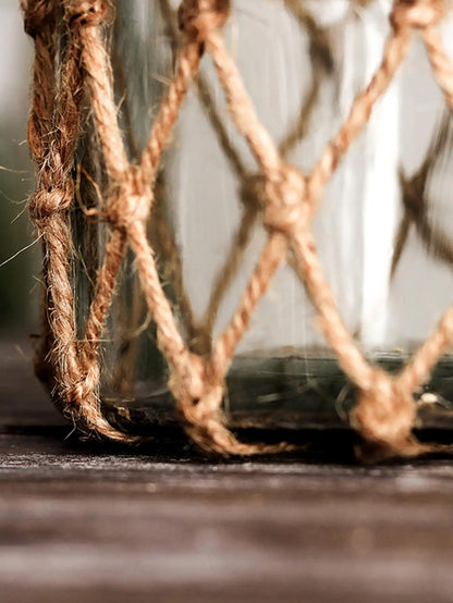 Hand Woven Hemp Rope Glass Vase – Boho Home Decor by Housite