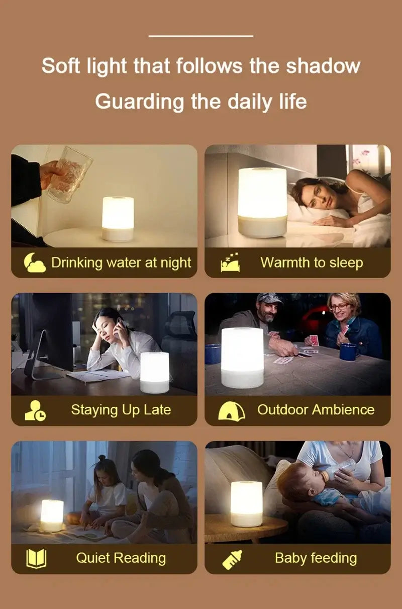 Touch Night Lamp – 3 Modes Dimming Bedside Light with USB Charging | Soft Ambient Light for Bedroom & Kids