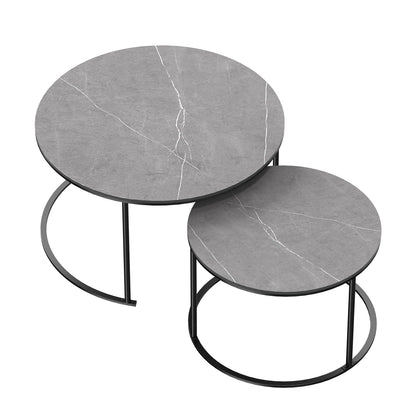 Nesting Round Coffee Table Set – Modern Space-Saving Living Room Furniture, Wood & Metal Accent Tables