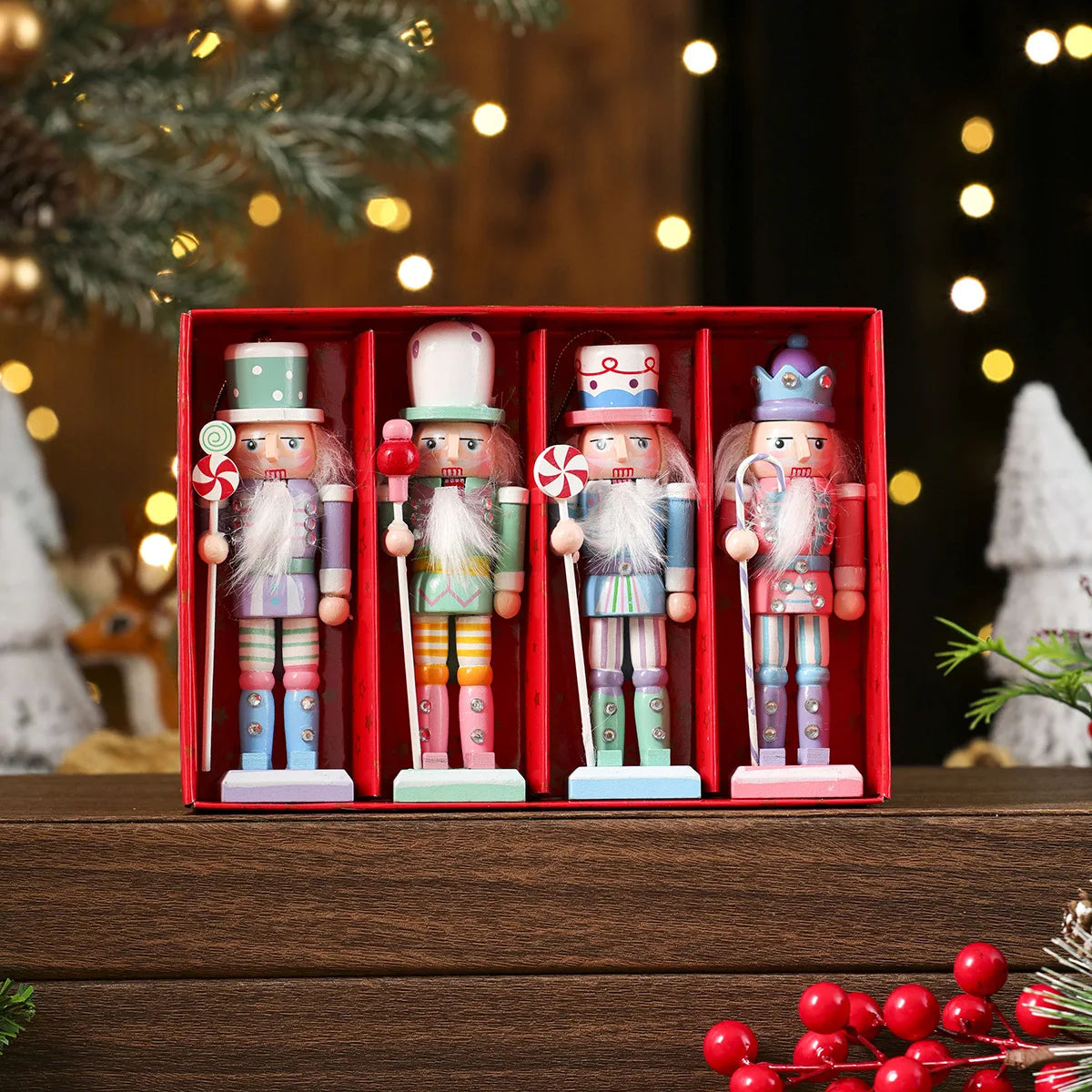 3/4/5PCS Christmas Tree Decoration Pecan Soldier Hanging Christmas Wooden Ornament – New Year Pecan Soldier Gift Set - Housite 4PCS-PB