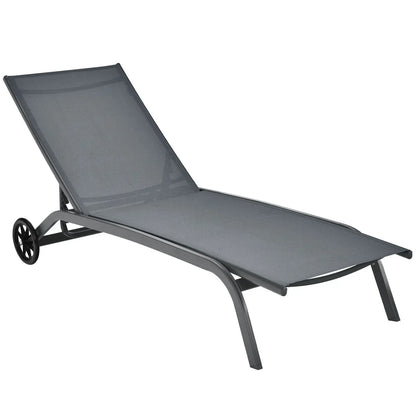 Garden Sun Lounger with Wheels – Reclining 6-Position Outdoor Chaise