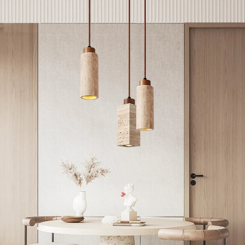 Yellow Marble Droplight | Wabi-Sabi Travertine Pendant Lamp
