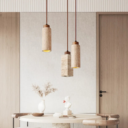 Yellow Marble Droplight | Wabi-Sabi Travertine Pendant Lamp
