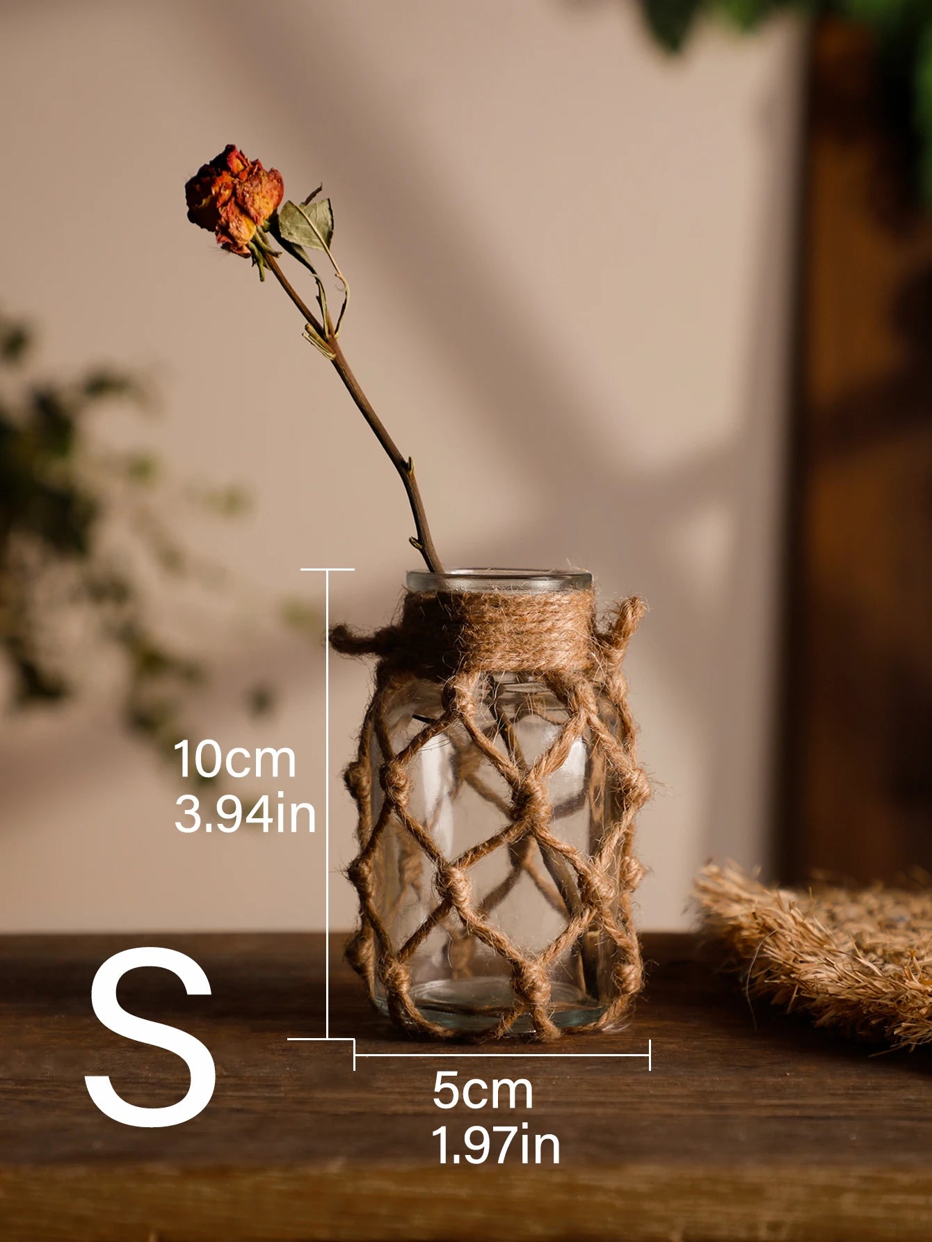 Hand Woven Hemp Rope Glass Vase – Boho Home Decor by Housite