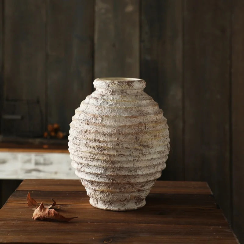 Retro Nostalgic Rough Clay Pottery Vase – Handmade Vintage Home Decor