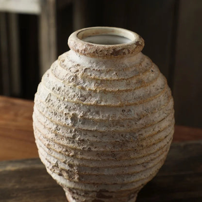 Retro Nostalgic Rough Clay Pottery Vase – Handmade Vintage Home Decor