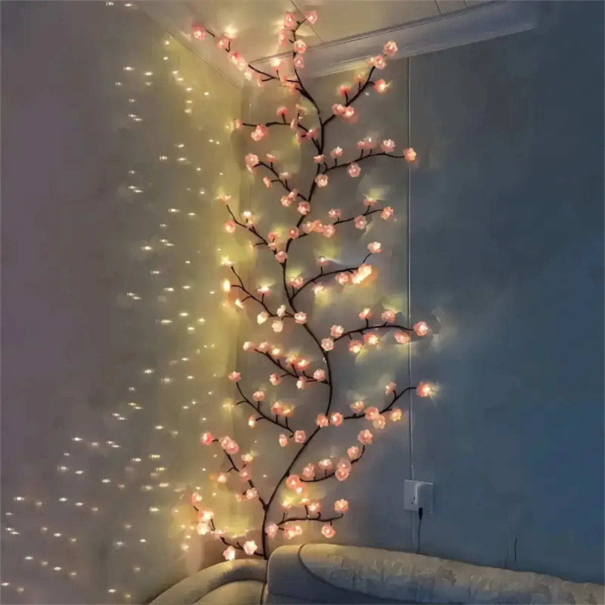 Cherry Blossom 96 LED USB Tree Branch Rattan Lights – 8 Modes Colourful String Lamp
