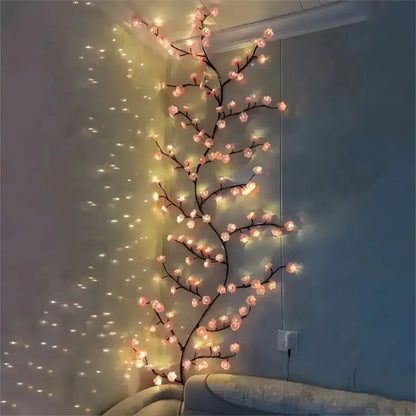 Cherry Blossom 96 LED USB Tree Branch Rattan Lights – 8 Modes Colourful String Lamp