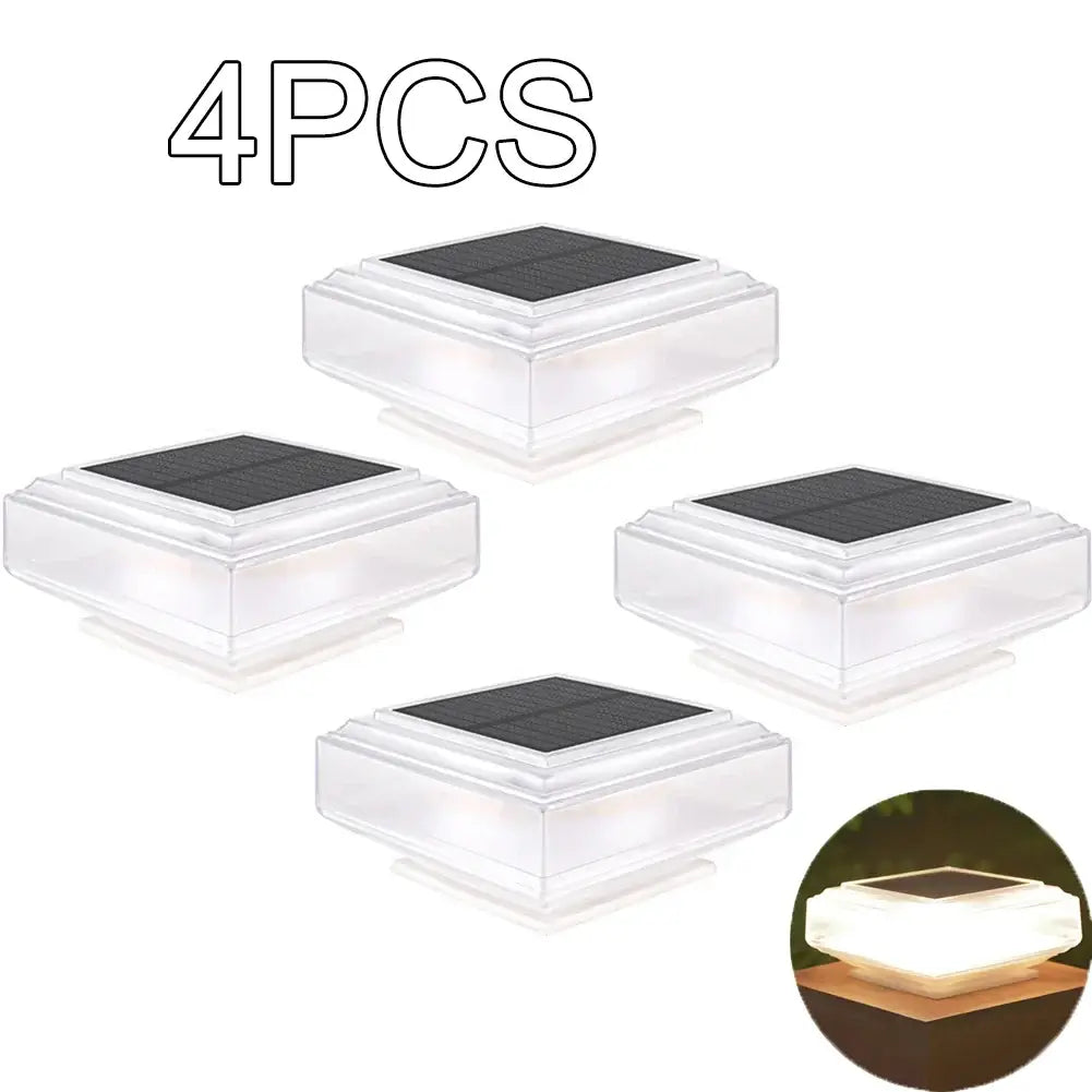Solar Post Lights Clear Lampshade Waterproof Outdoor Solar Deck Fence Cap Light with Warm Light for Garden Patio Square Street Lamp - Housite A-4PCS