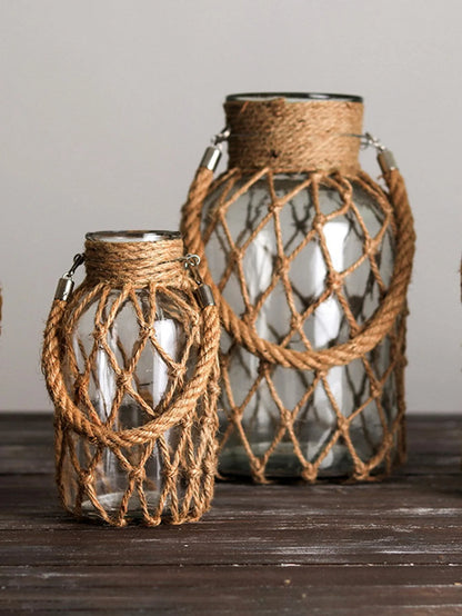 Hand Woven Hemp Rope Glass Vase – Boho Home Decor by Housite