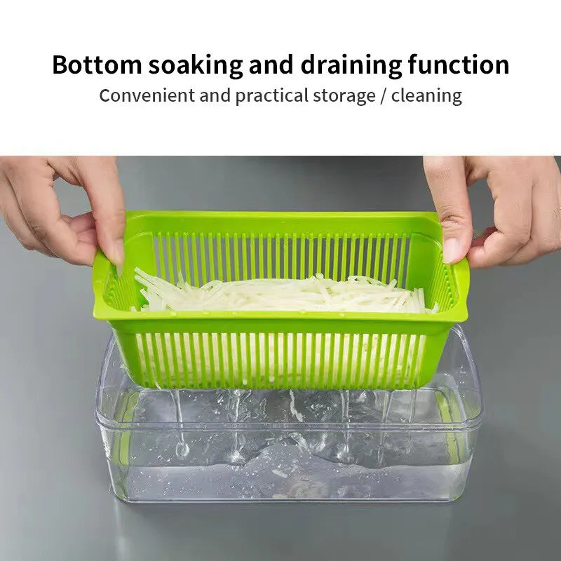 12-in-1 Multifunctional Vegetable Slicer & Chopper – Green & Black | Versatile Fruit, Potato, and Carrot Grater with Drain Basket