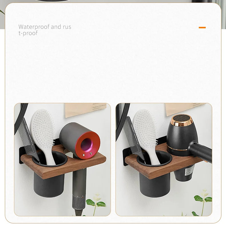 Farmhouse Wooden Wall Mount Hair Dryer Holder — Stylish Bathroom Hair Tool Organizer