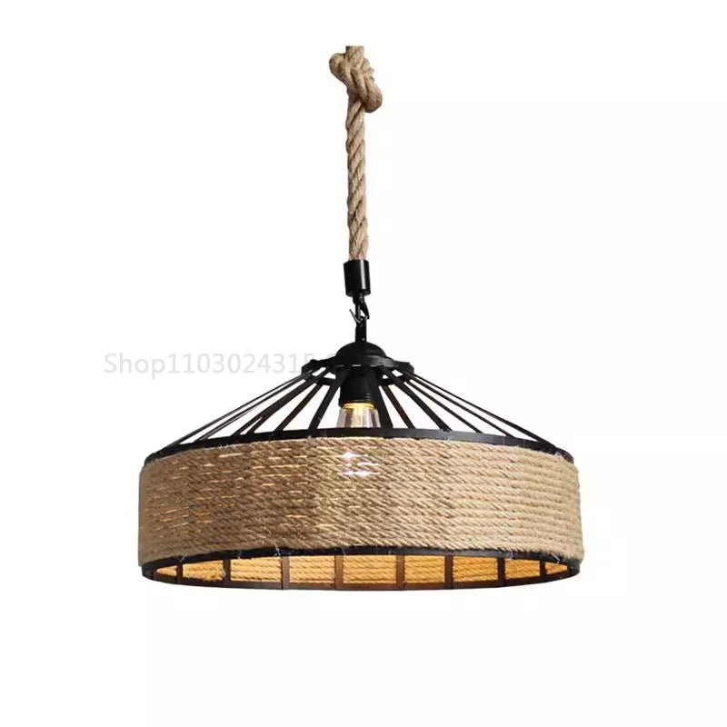 Retro Industrial Hemp Rope Pendant Lamp - Antique Iron Chandelier for Dining Room & Ceiling Lighting