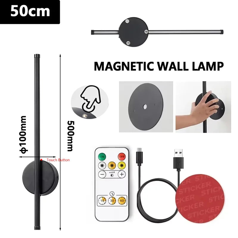 Rechargeable 50cm / 80cm Wireless LED Wall Light – Modern Dimmable Bedside Night Lamp with Remote Control - Housite 50cm / Black / Dimming