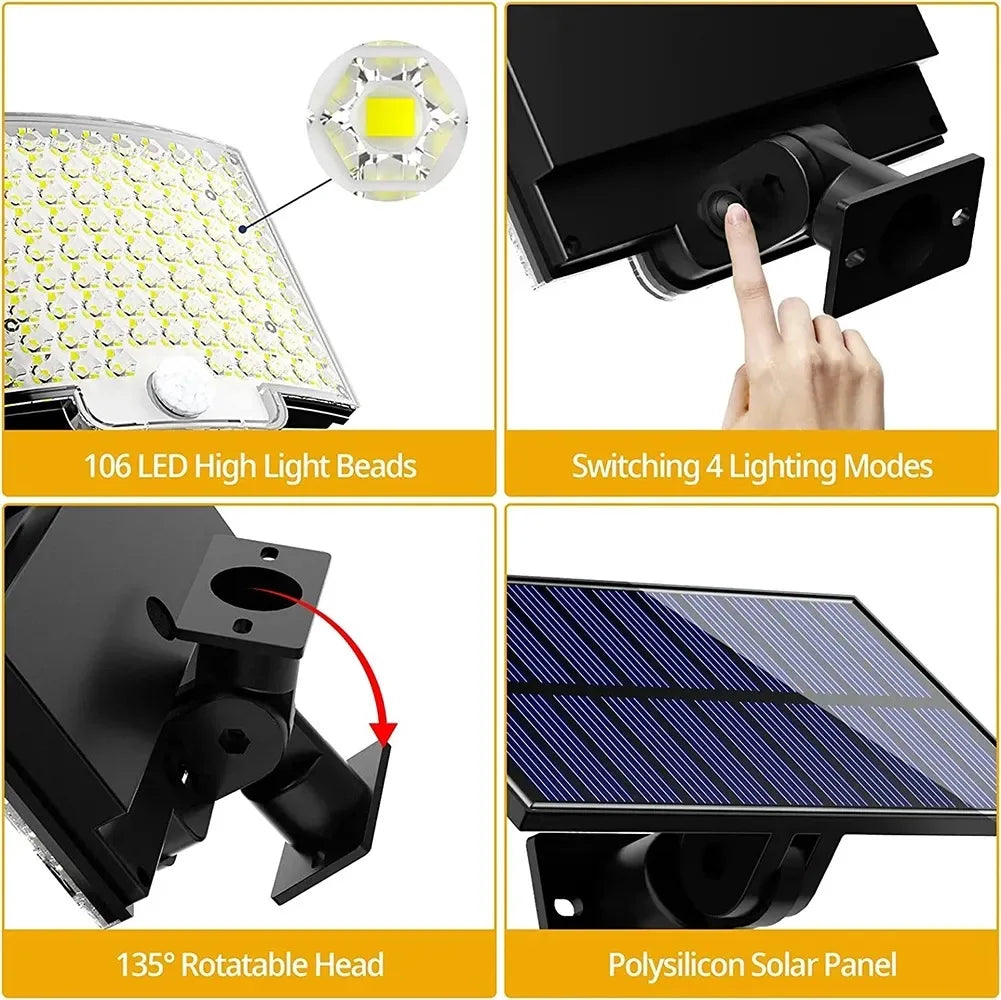 Super Bright 106 LED Solar Split Wall Lamp - Motion Sensor Lighting