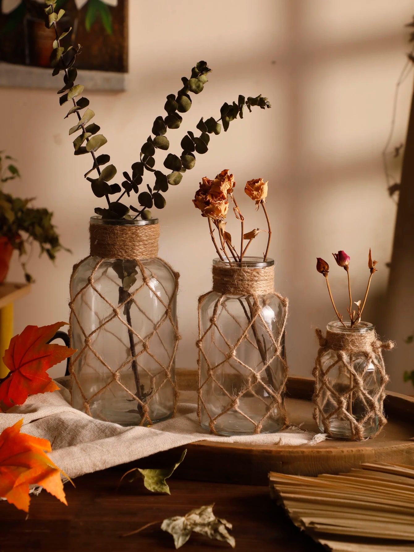 Hand Woven Hemp Rope Glass Vase – Boho Home Decor by Housite