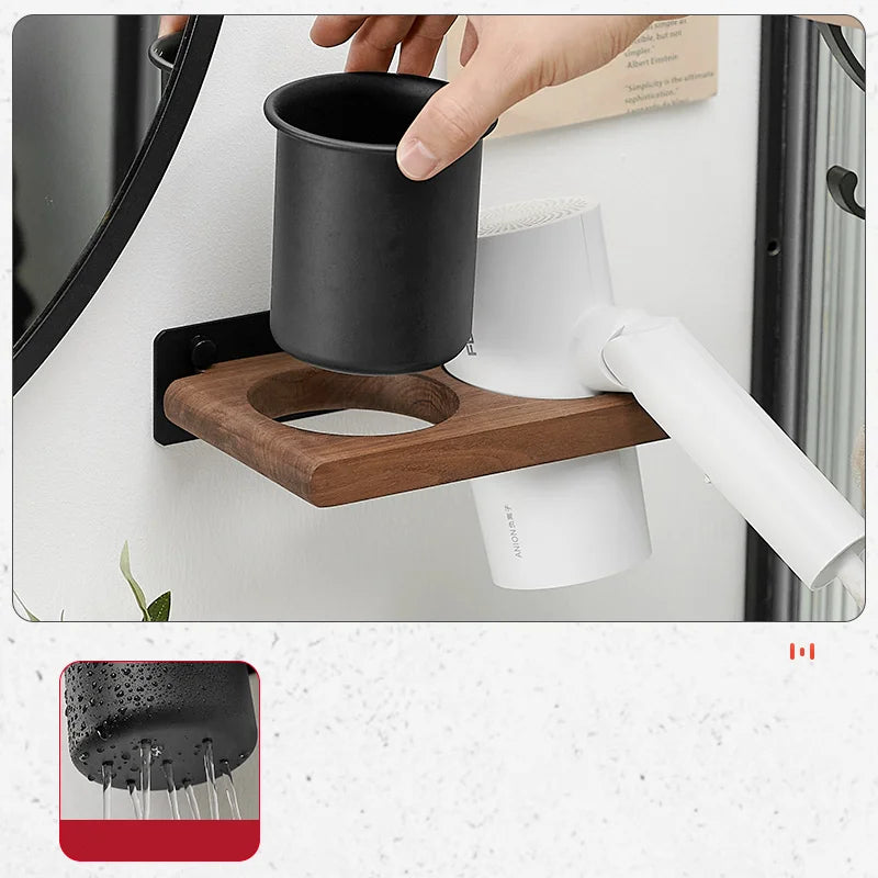 Farmhouse Wooden Wall Mount Hair Dryer Holder — Stylish Bathroom Hair Tool Organizer