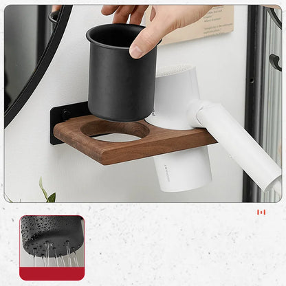 Farmhouse Wooden Wall Mount Hair Dryer Holder — Stylish Bathroom Hair Tool Organizer