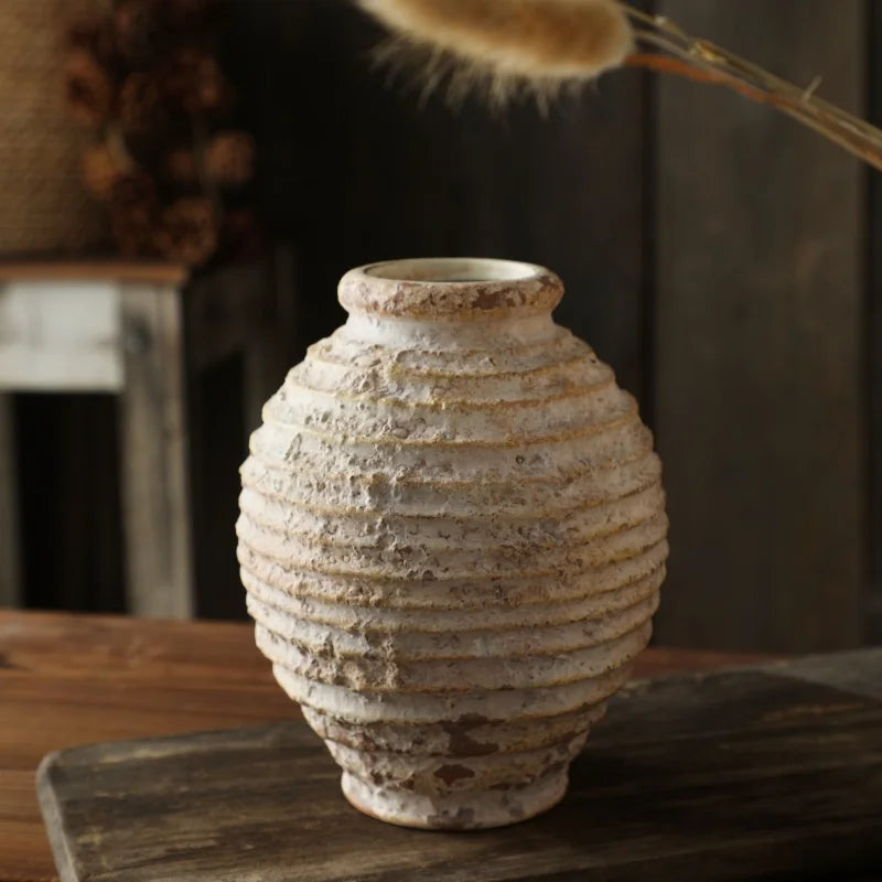 Retro Nostalgic Rough Clay Pottery Vase – Handmade Vintage Home Decor