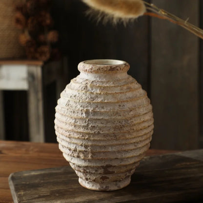 Retro Nostalgic Rough Clay Pottery Vase – Handmade Vintage Home Decor