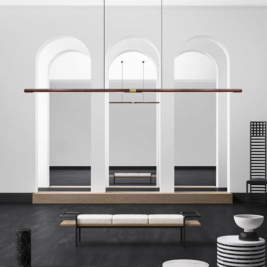Luxury LED Solid Wood Pendant Light – 220cm Nordic Black Walnut Dining Room Lamp