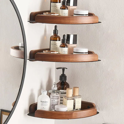 Black & White Bathroom Shelves – Wall Mounted Space Aluminum + Wood Shower Corner Storage Shelf
