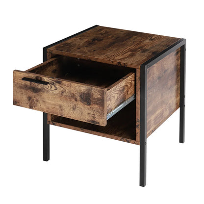 Retro Style Bedside Table with Drawer and Open Storage
