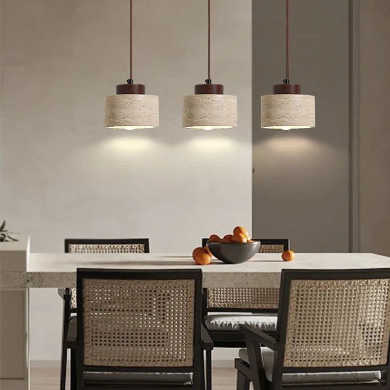 Japanese Modern Designer Wabi-Sabi Bedroom Bedside Lighting with stone chandelier pendant lamps.