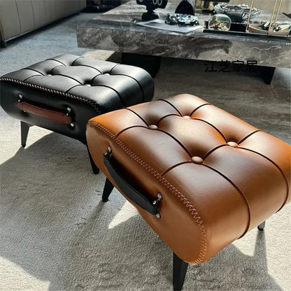 Nordic Luxury Leather with Handle Portable Foot Step Stool