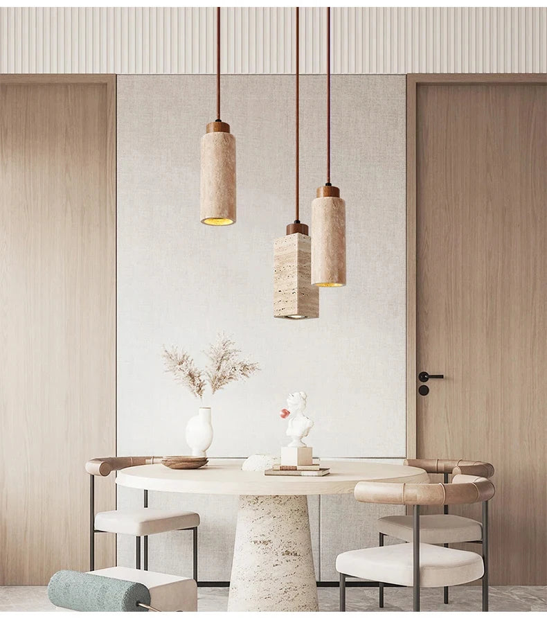 Yellow Marble Droplight | Wabi-Sabi Travertine Pendant Lamp