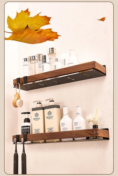 Premium Wood & Metal Wall Shelf Organizer