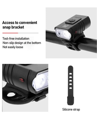 Bike Light T6 LED Rechargeable Bicycle Headlight – Type-C USB, Waterproof MTB Front Lamp, Powerful Night Cycling Flashlight close-up.