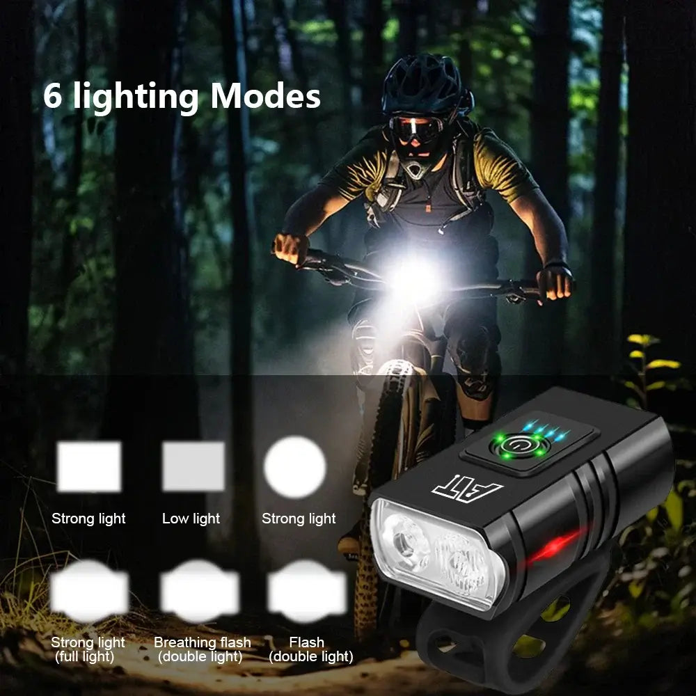 Bike Light T6 LED Rechargeable Bicycle Headlight – Type-C USB, Waterproof MTB Front Lamp, Powerful Night Cycling Flashlight with 6 modes