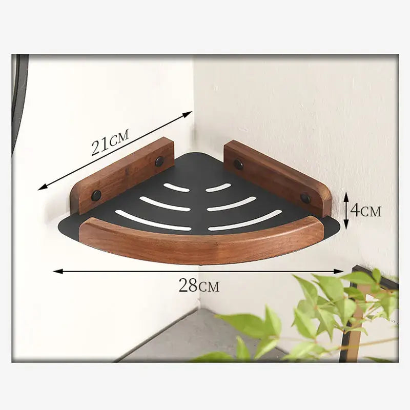 Black and white wall mounted bathroom shelves dimensions 21cm x 28cm, featuring solid wood and space aluminium design.