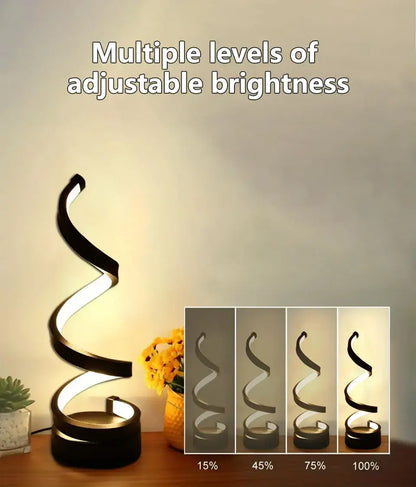Dimmable spiral LED night light with multiple brightness levels for customized lighting.