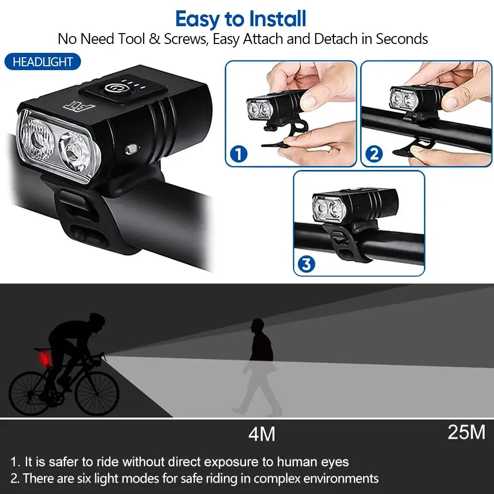Bike Light T6 LED Rechargeable Bicycle Headlight – Type-C USB, Waterproof MTB Front Lamp, Powerful Night Cycling Flashlight installation guide