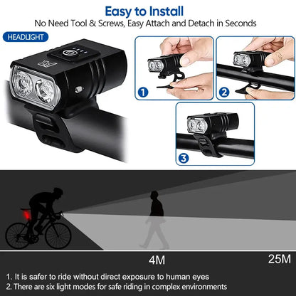 Bike Light T6 LED Rechargeable Bicycle Headlight – Type-C USB, Waterproof MTB Front Lamp, Powerful Night Cycling Flashlight installation guide