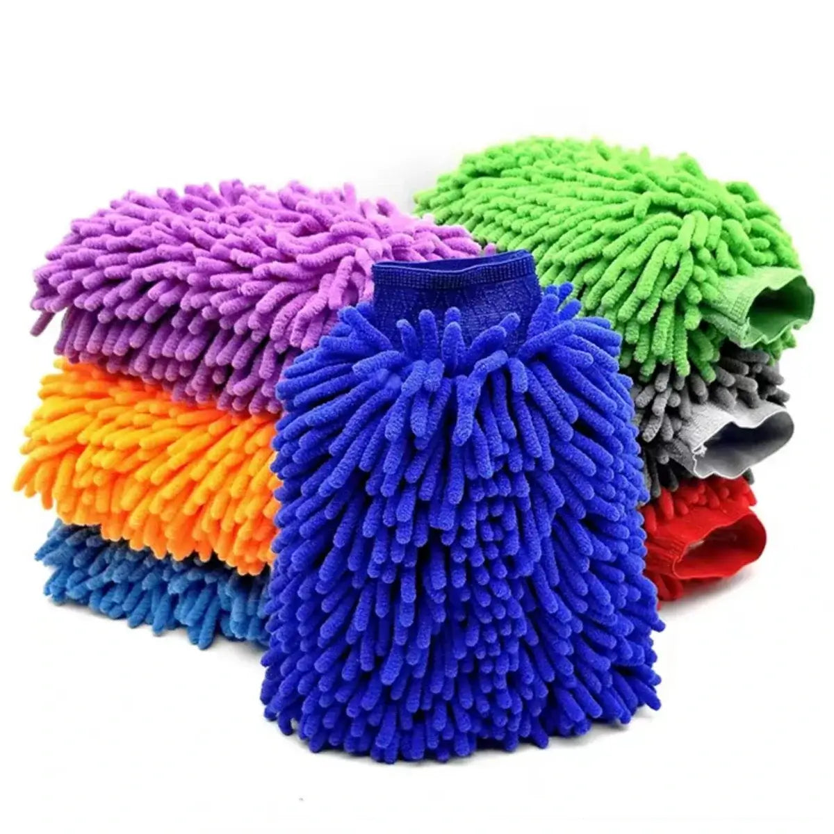 Colorful microfiber car wash mitts in various shades, ultra absorbent and scratch-free for car detailing by Housite.