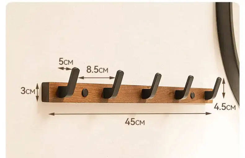 Wood Black Hook by Housite, sleek space-saving towel and clothes hook with measurements for modern interiors.