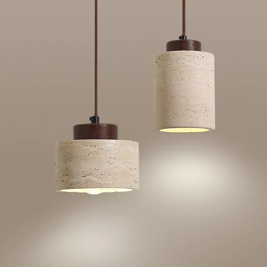 Japanese Wabi-Sabi bedside lamp with beige stone and wooden accents, perfect for modern interiors.