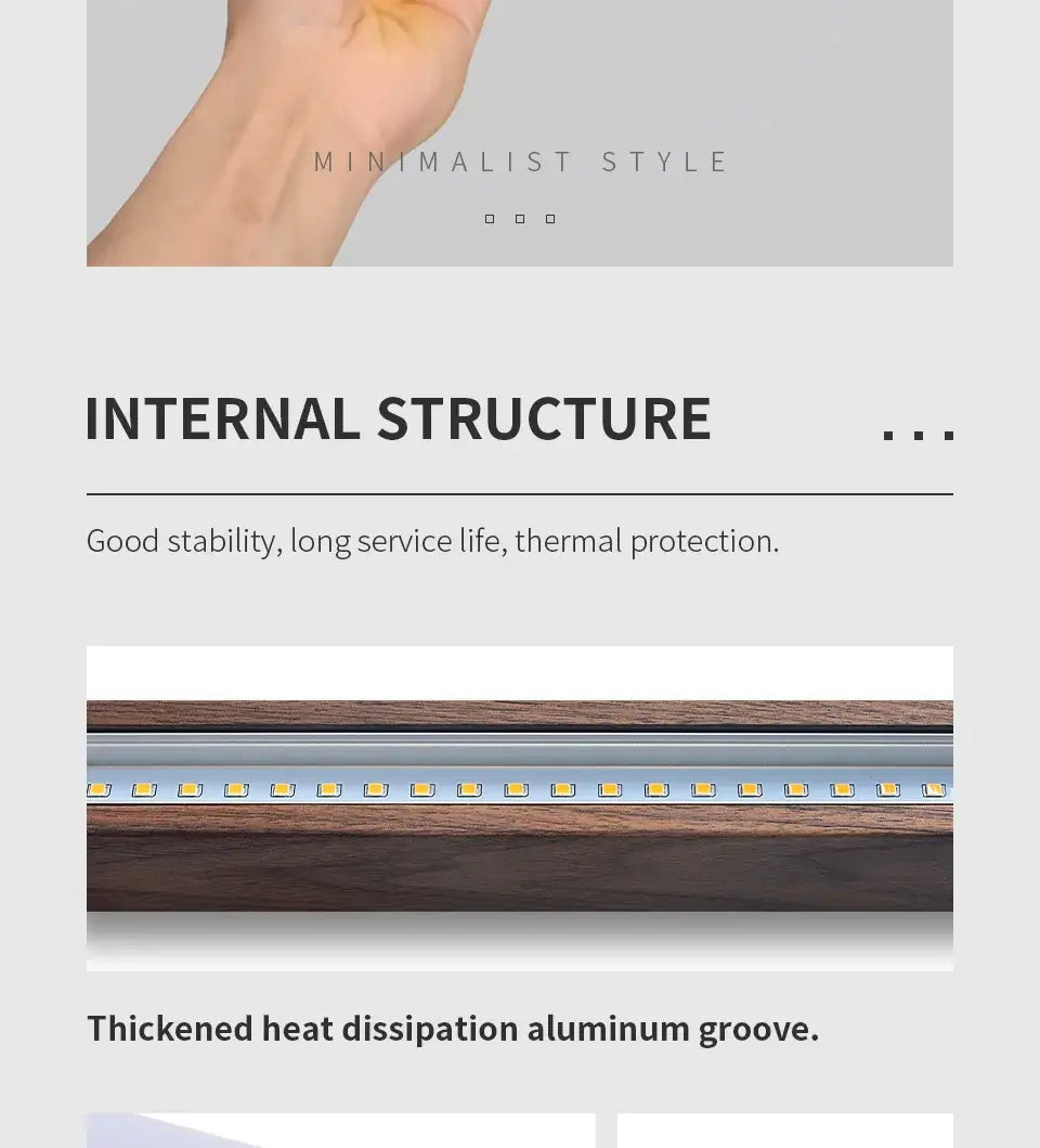 Internal structure of Nordic Wood Pendant Lights showcasing LED strips and heat dissipation design by Housite.