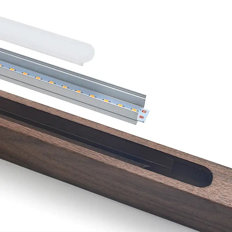 Close-up of Nordic wood pendant lights components, showcasing LED strip and sleek wood design for modern lighting.