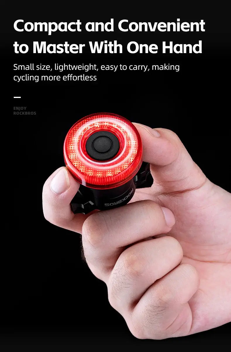 Smart Bike Tail Light – USB-C Rechargeable LED Rear Bicycle Light | IPX6 Waterproof Safety Light for Night Riding & Cycling in hand