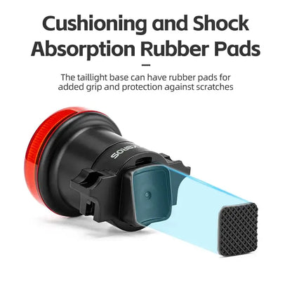 USB-C rechargeable bike tail light with cushioning and shock absorption rubber pads for added grip and protection.