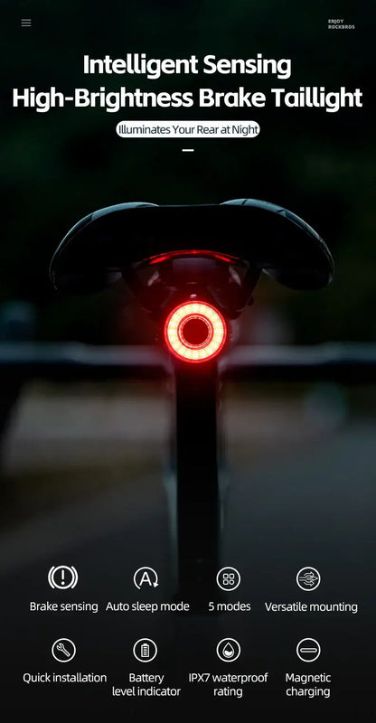 Smart Bike Tail Light – USB-C Rechargeable LED Rear Bicycle Light | IPX6 Waterproof Safety Light for Night Riding & Cycling