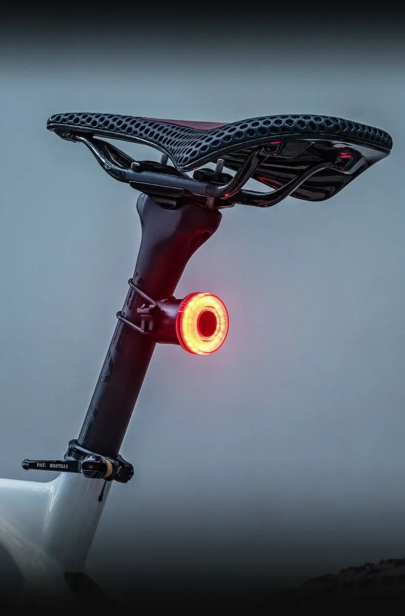 Smart Bike Tail Light – USB-C Rechargeable LED Rear Bicycle Light | IPX6 Waterproof Safety Light for Night Riding & Cycling on bike seat.