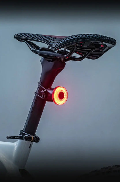 Smart Bike Tail Light – USB-C Rechargeable LED Rear Bicycle Light | IPX6 Waterproof Safety Light for Night Riding & Cycling on bike seat.