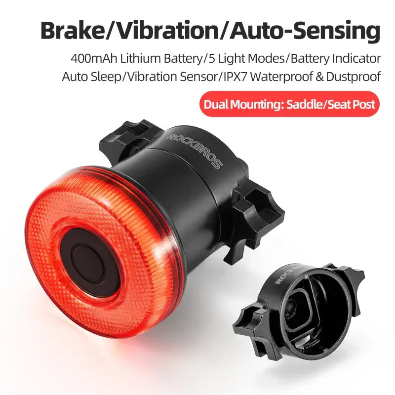 Smart Bike Tail Light – USB-C Rechargeable LED Rear Bicycle Light | IPX6 Waterproof Safety Light for Night Riding & Cycling