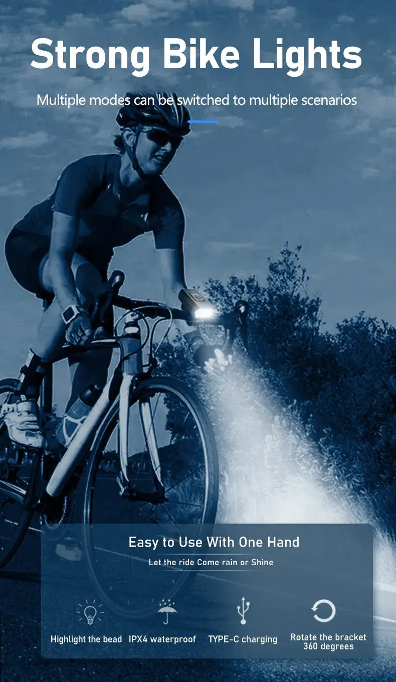 Bike Light T6 LED Rechargeable Bicycle Headlight – Type-C USB, Waterproof MTB Front Lamp, Powerful Night Cycling Flashlight