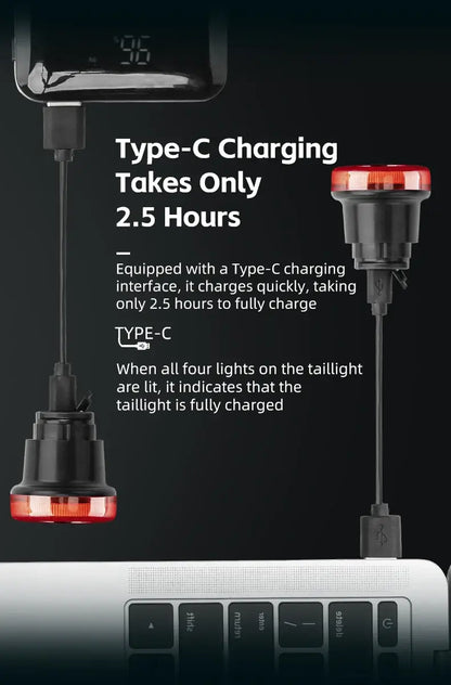 Smart Bike Tail Light – USB-C Rechargeable LED Rear Bicycle Light | IPX6 Waterproof Safety Light for Night Riding & Cycling